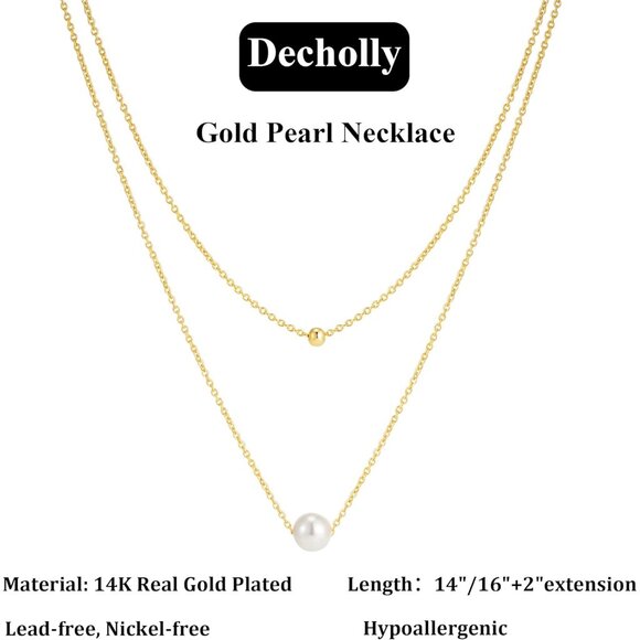 14K Gold Plated Dainty Pearl Necklace - 16'' with Extender for Versatile Wear - Picture 6 of 7